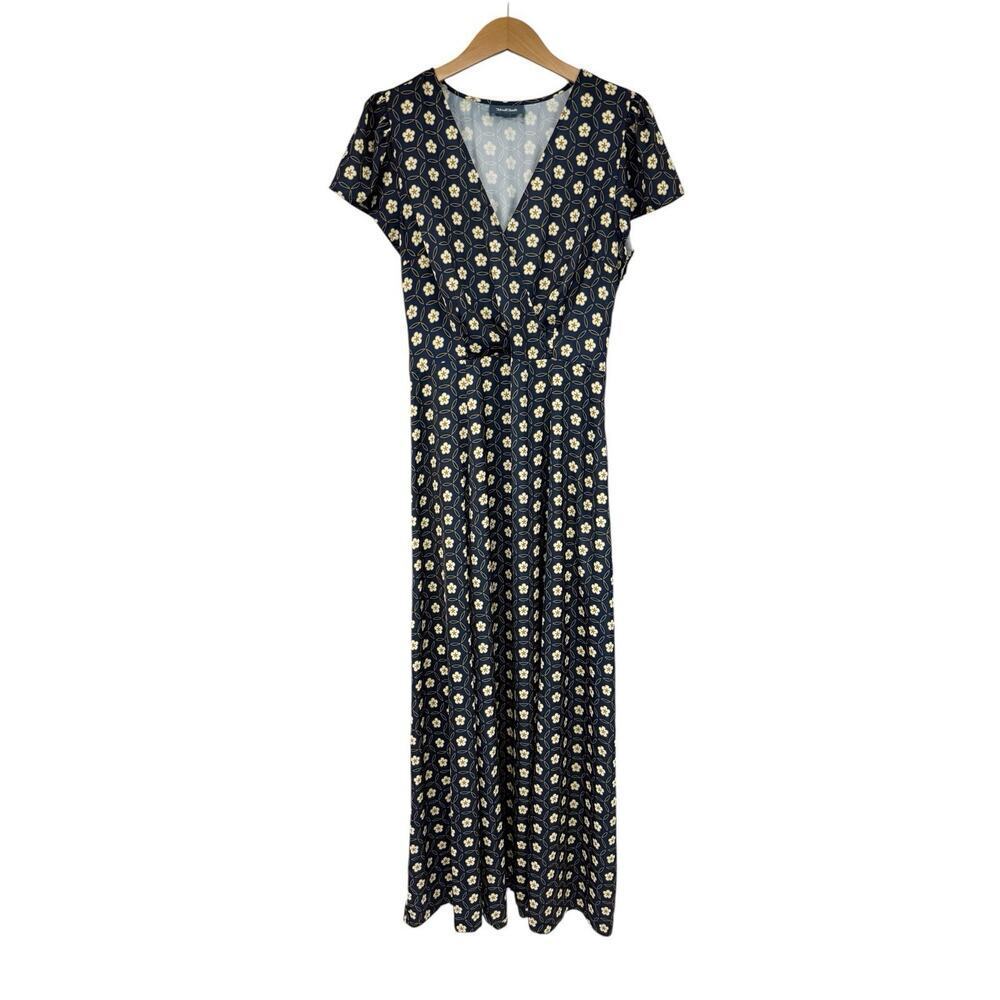 ModCloth Mod Floral Retro Print Style Faux Wrap Style Maxi Dress Womens Large